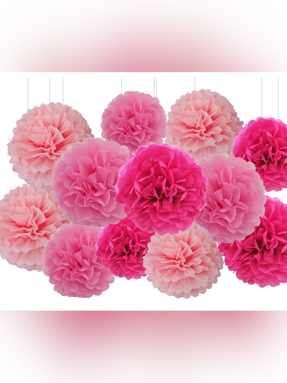 Huge 15 Piece Pink Decoration Bundle-Tissue Flowers, Tassels, Fans, Garlands NEW